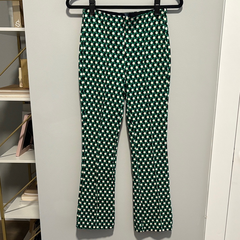 Maeve by Anthropologie Margot Green and White Polka Dot Flare Pants